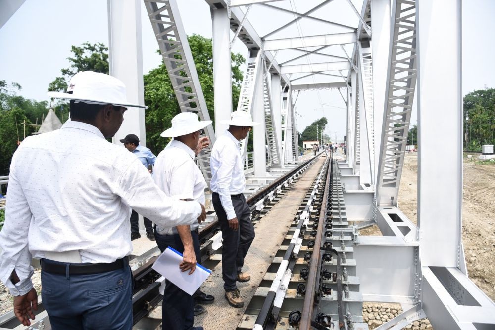 Officials conduct the statutory inspection of double line between Pathsala &  Nalbari stations on May 24. (Photo: CPRO NFR)